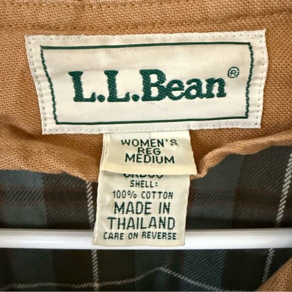 L.L. Bean Womens Medium Tan Button Up Field Barn Jacket Coat Corduroy Trim - Picture 6 of 11